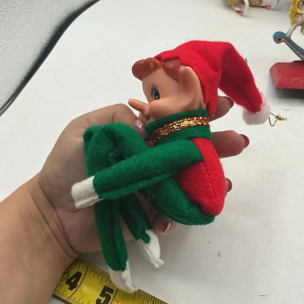 Vintage Knee Hugger Elf Christmas Ornament Pixie Felt Rubber Face 13”